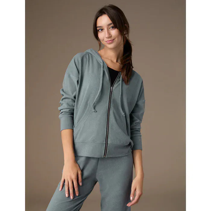 Dusty Blue Weekend Brushed Long Sleeve Full Zip Hoodie