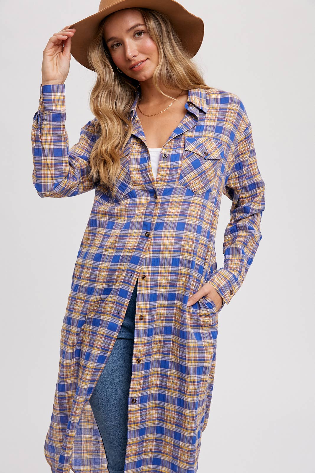 Peri Blue Longline Flannel Shirt