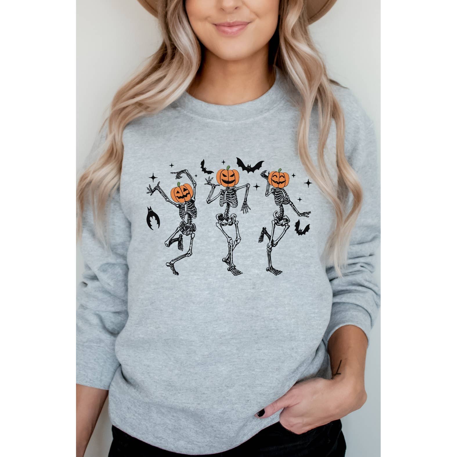 Dancing Pumpkin Head Skeletons Sweatshirt