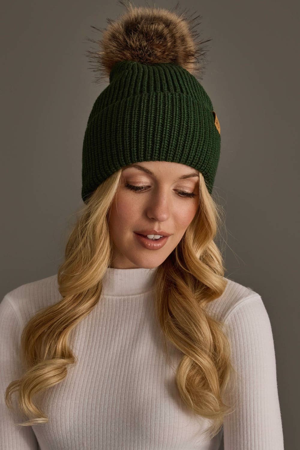 Dark Green Knit Pom Hat