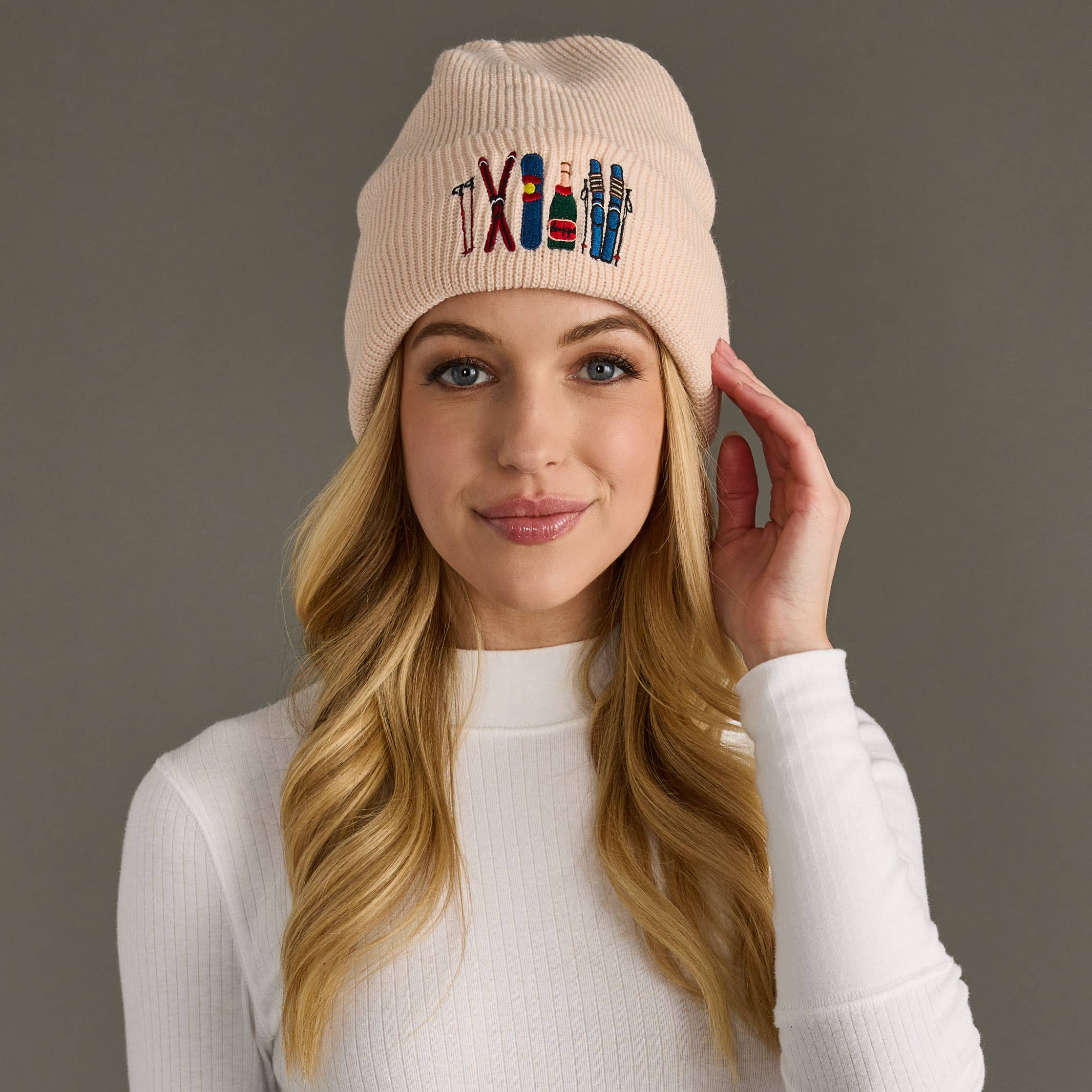 Blush Ski Embroidered Knit Beanie