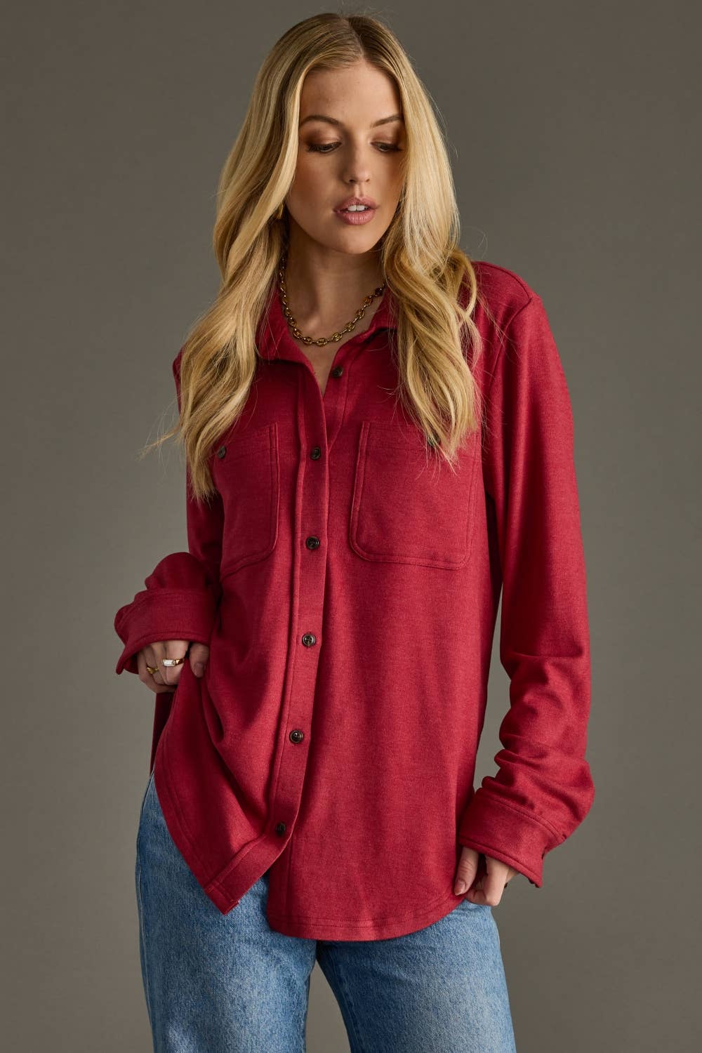 Heather Red Super Soft Button Up