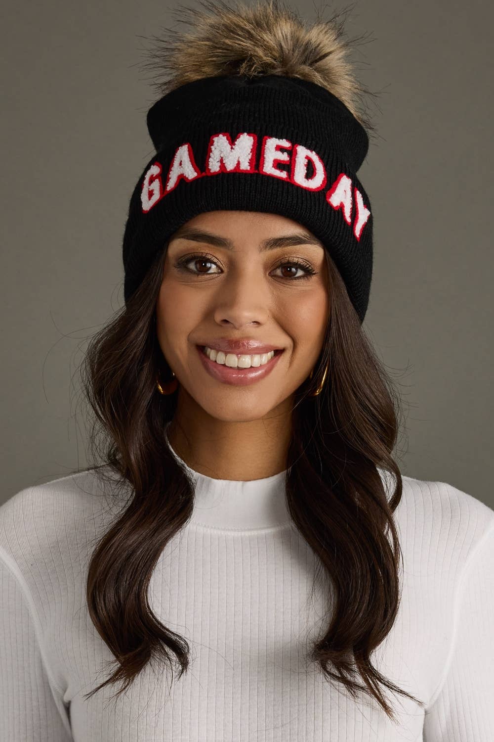 Game Day Black & Red Pom Beanie