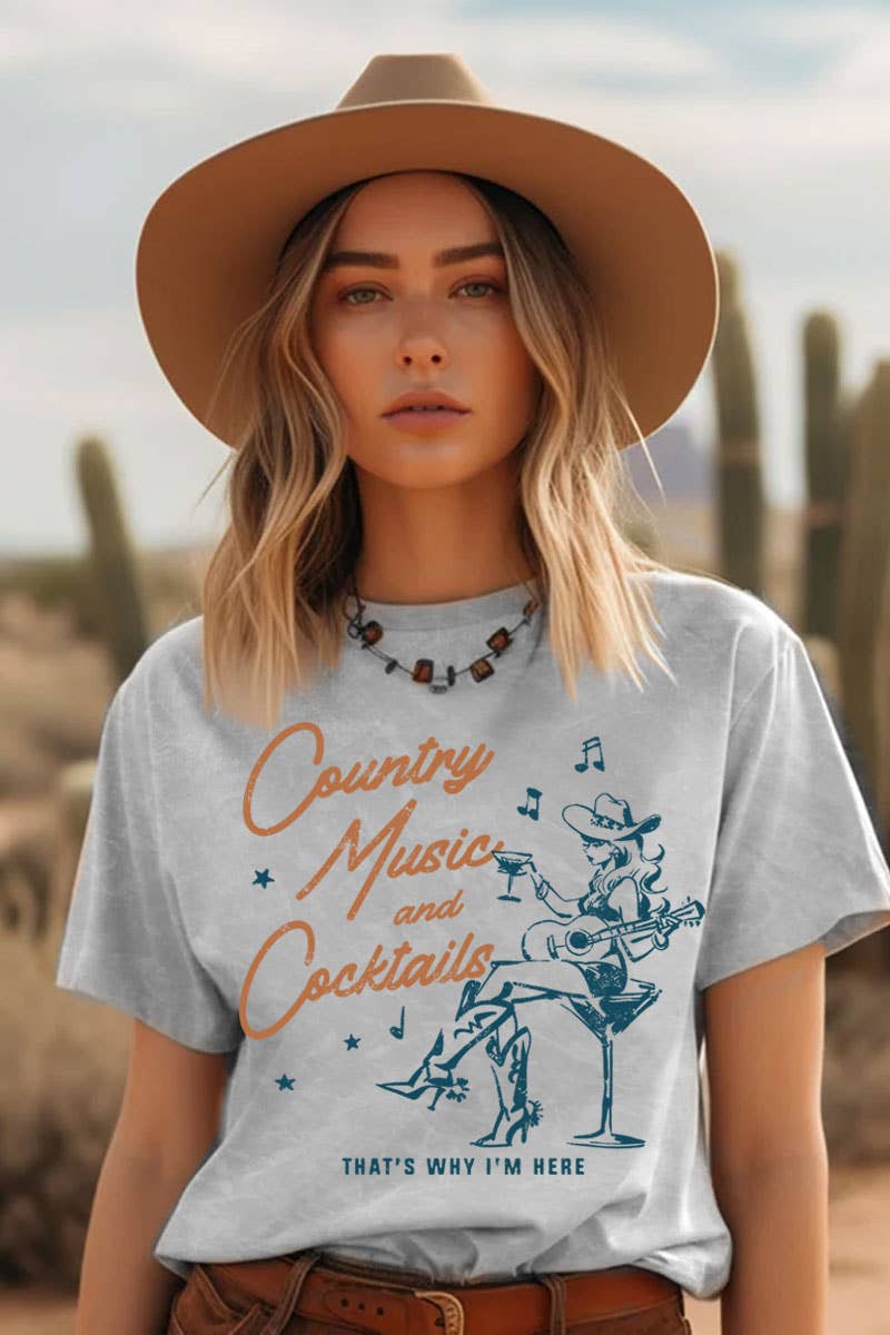 COUNTRY MUSIC AND COCKTAILS MINERAL GRAPHIC TOP: Mineral Sage / S-M-L-XL(1-2-2-1)