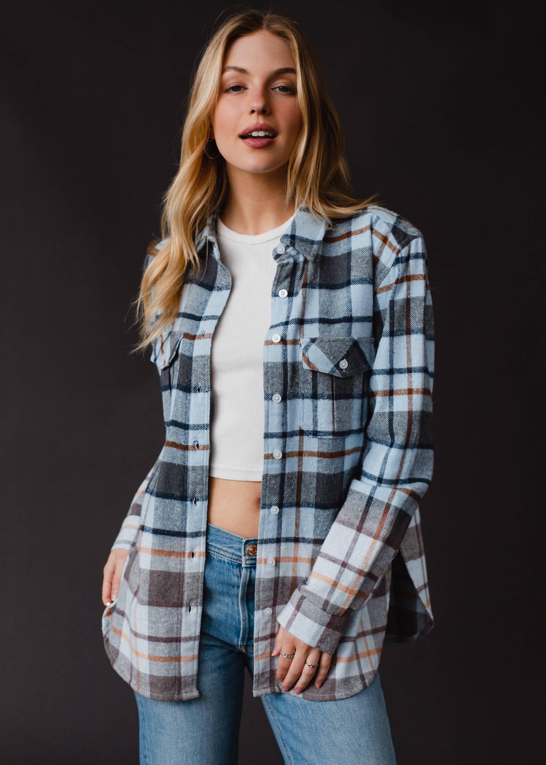 Blue, Gray & Brown Plaid Flannel
