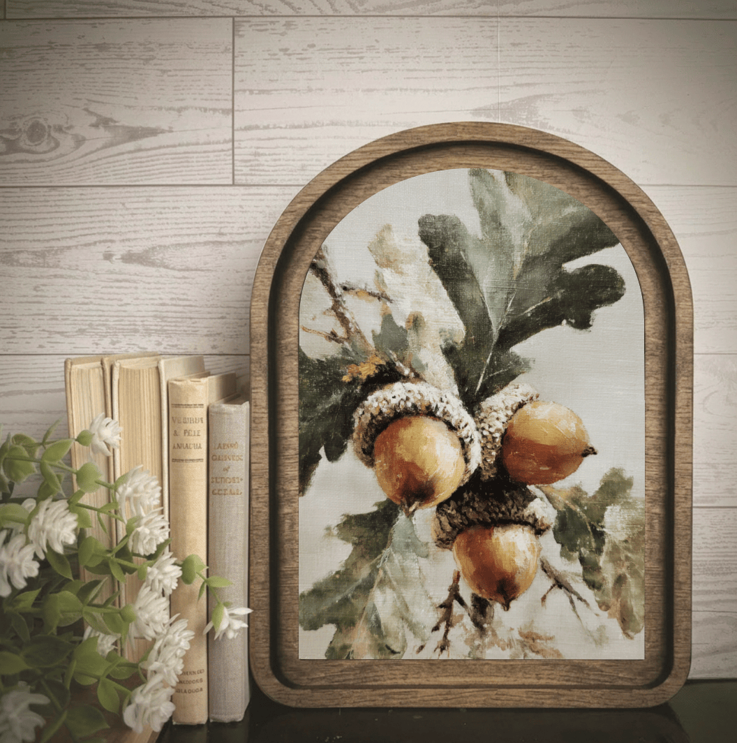 Maci Loo Makings Seasonal Decor Fall Autumn Acorn Leaf Arch Frame Art