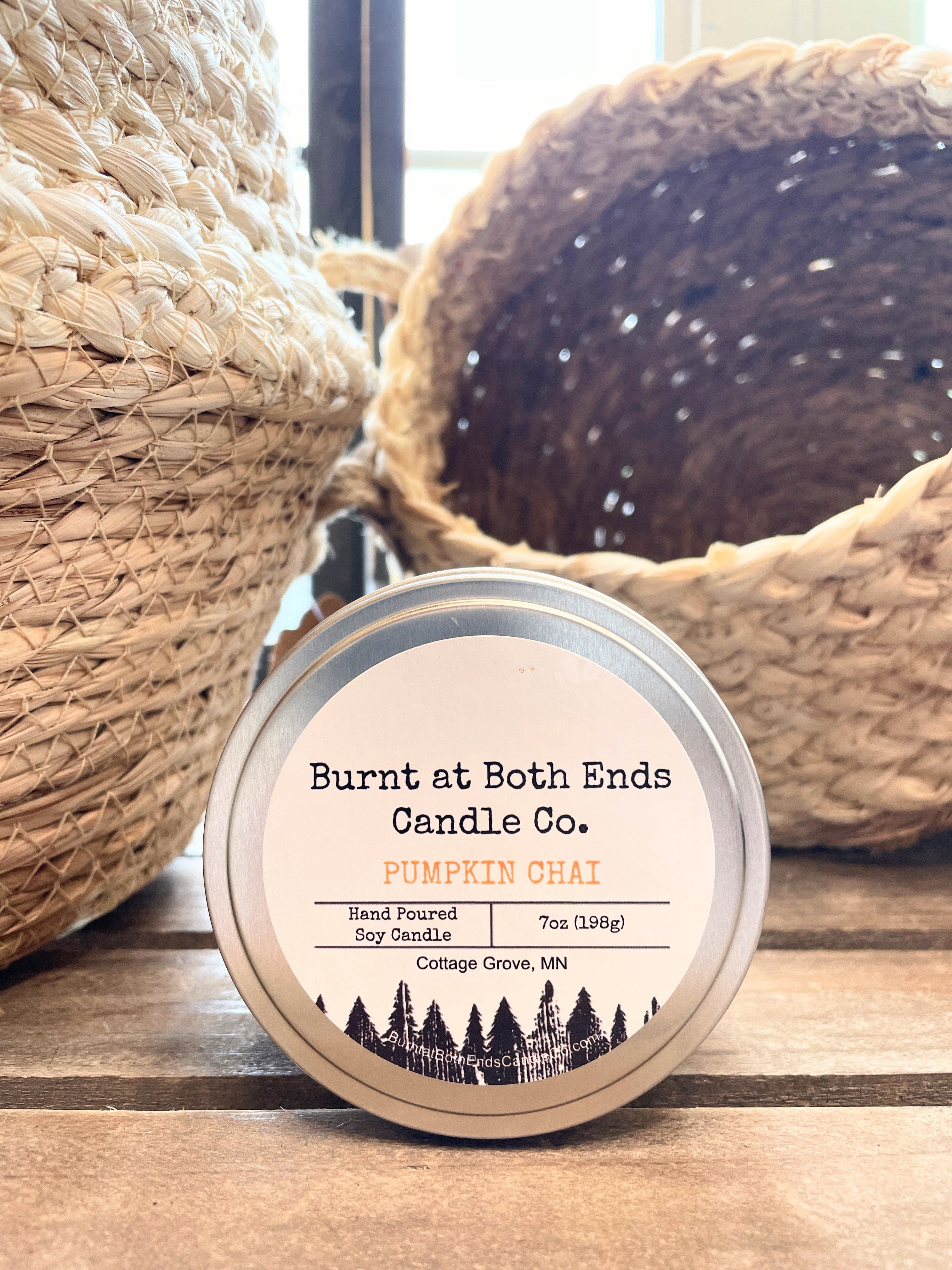 HJ #619 (Heather- Burnt at Both Ends) Candle Pumpkin Caramel Crunch Fall Scents Soy Candle 7oz Tin