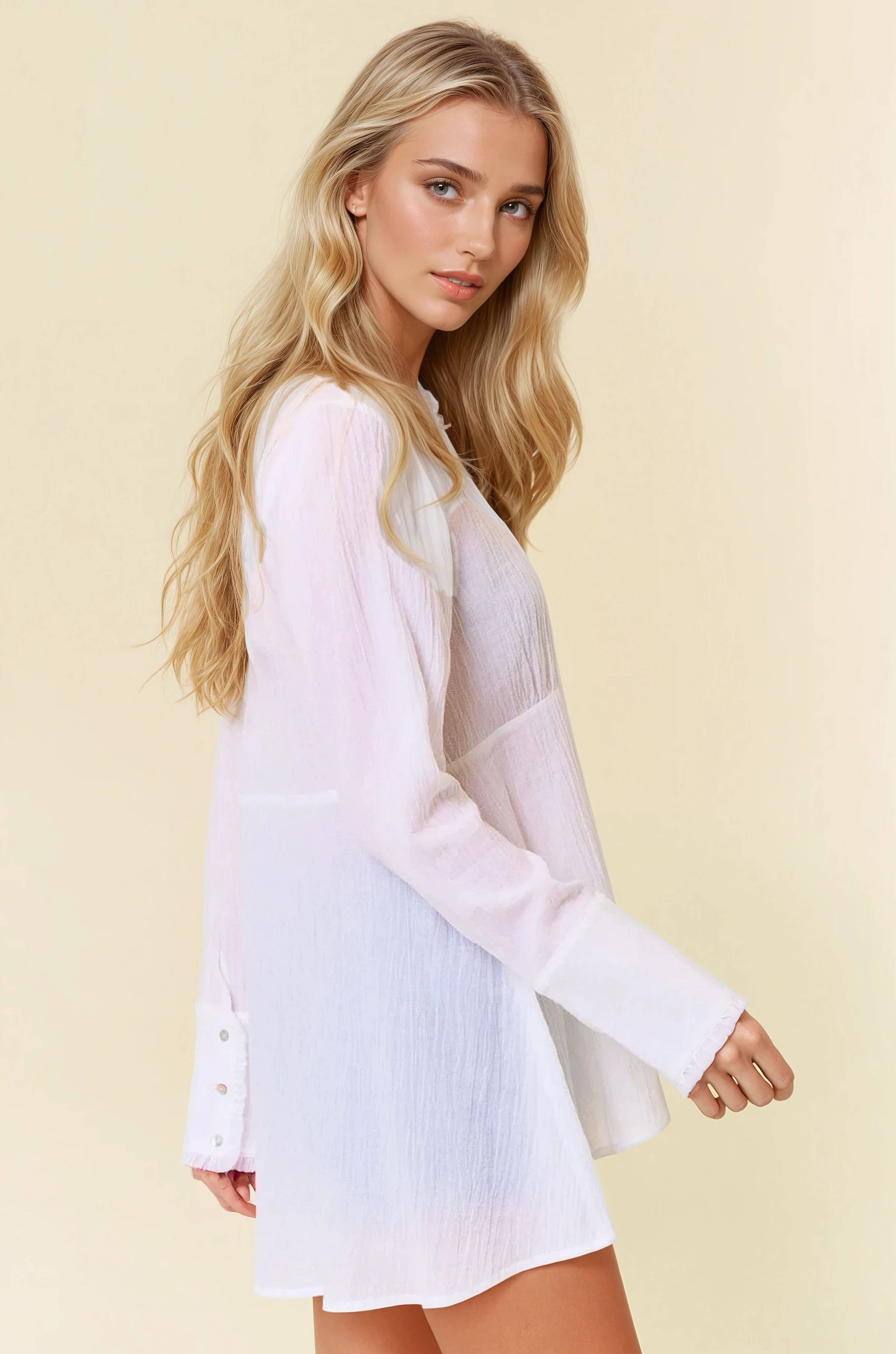 White Frilled Detail Knit Top