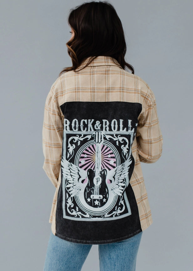 Rock & Roll Patch Tan Flannel