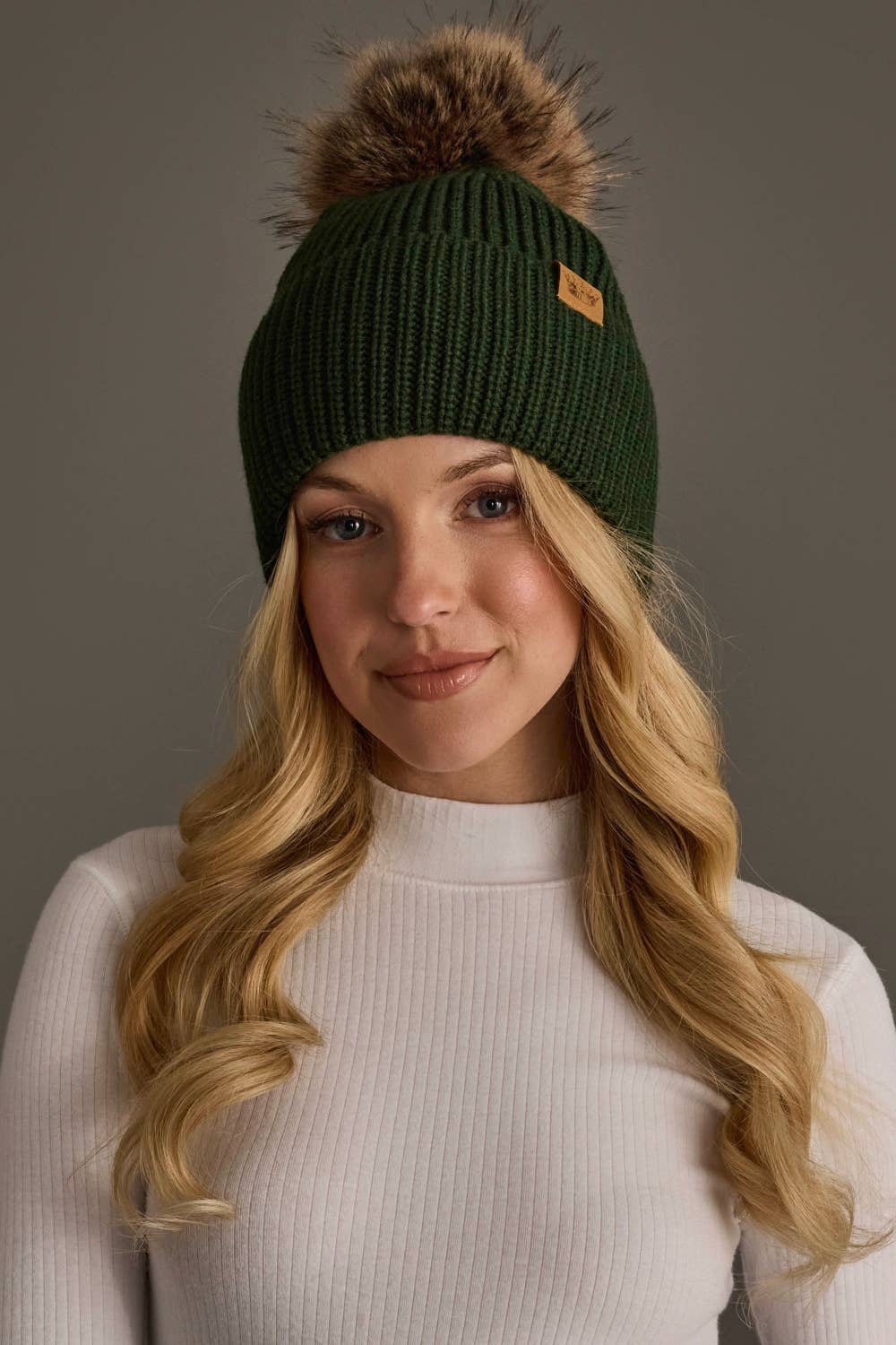 Dark Green Knit Pom Hat