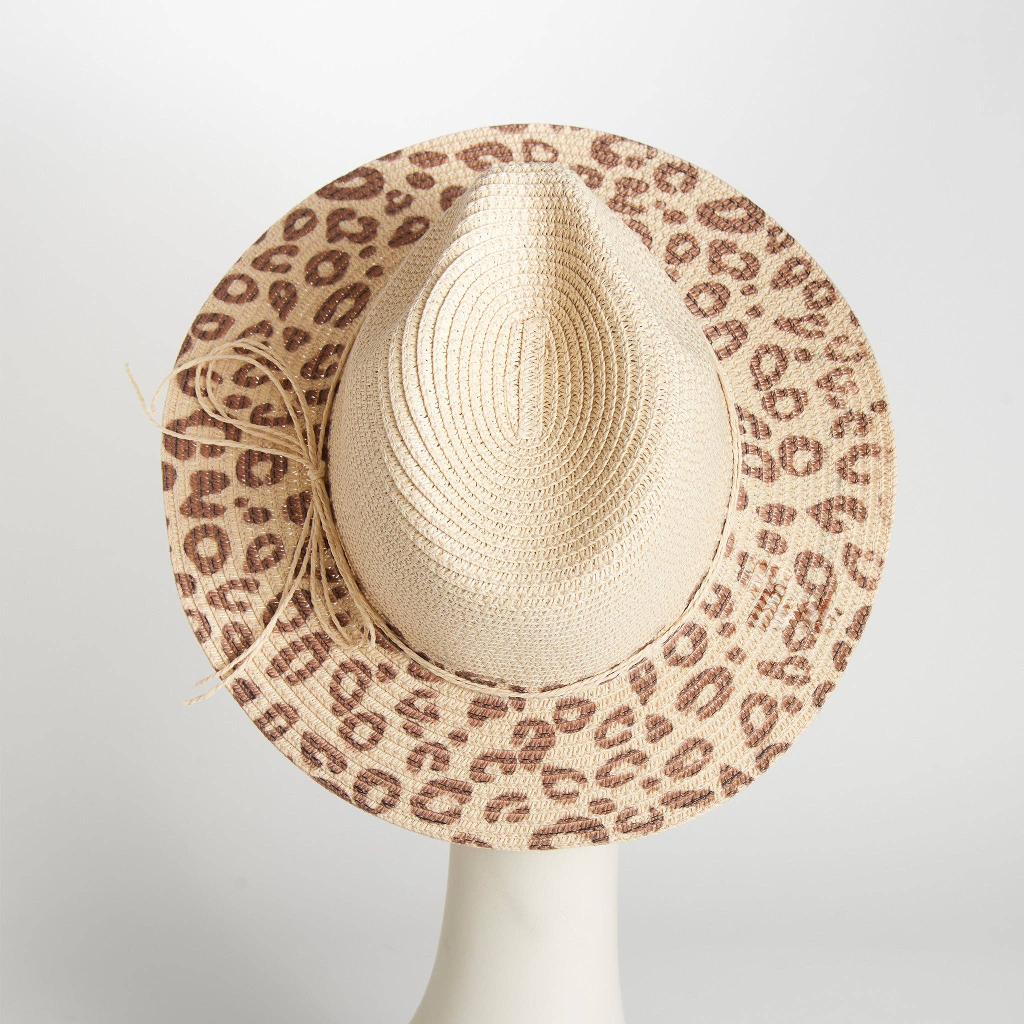 Elsie & Zoey Fedora Hat Michela Leopard Print Brim Panama: Ivory