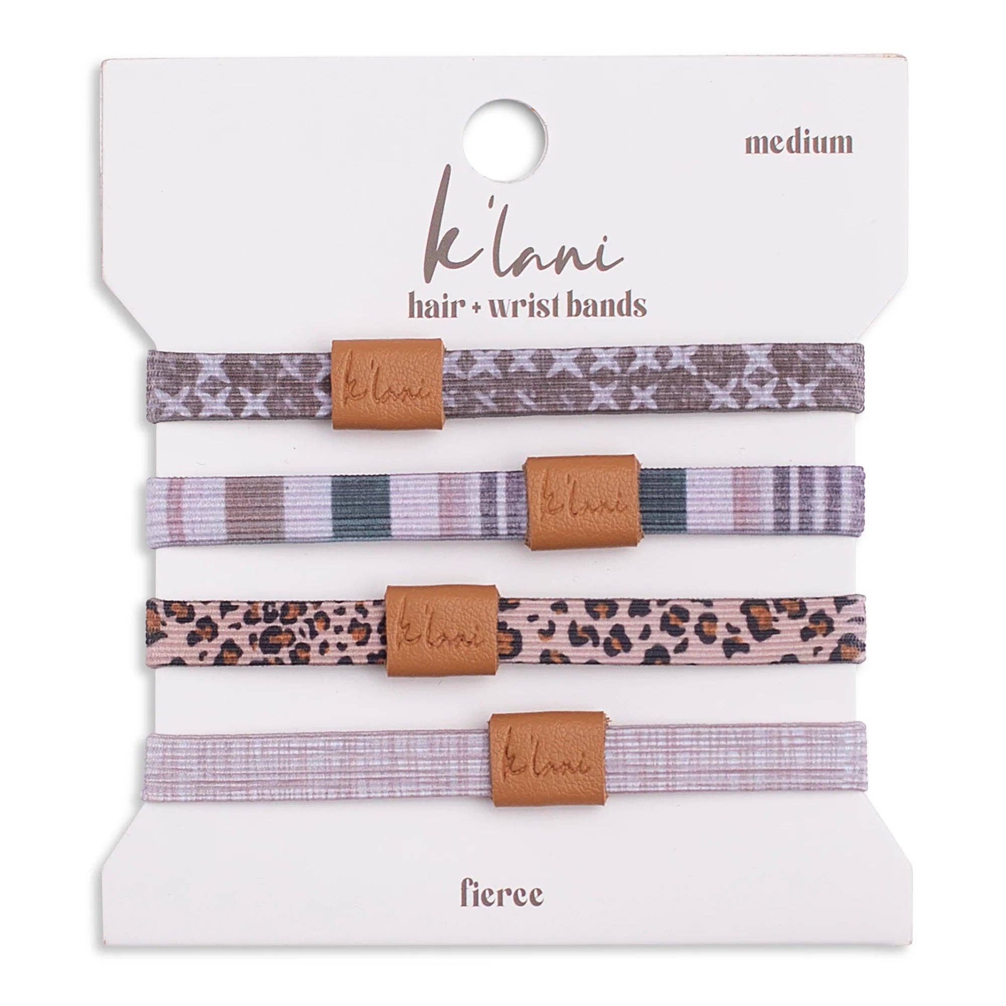 K'lani hair tie bracelets "Fierce" Earthy Tone Animal Print Hair + Wrist Band: Medium