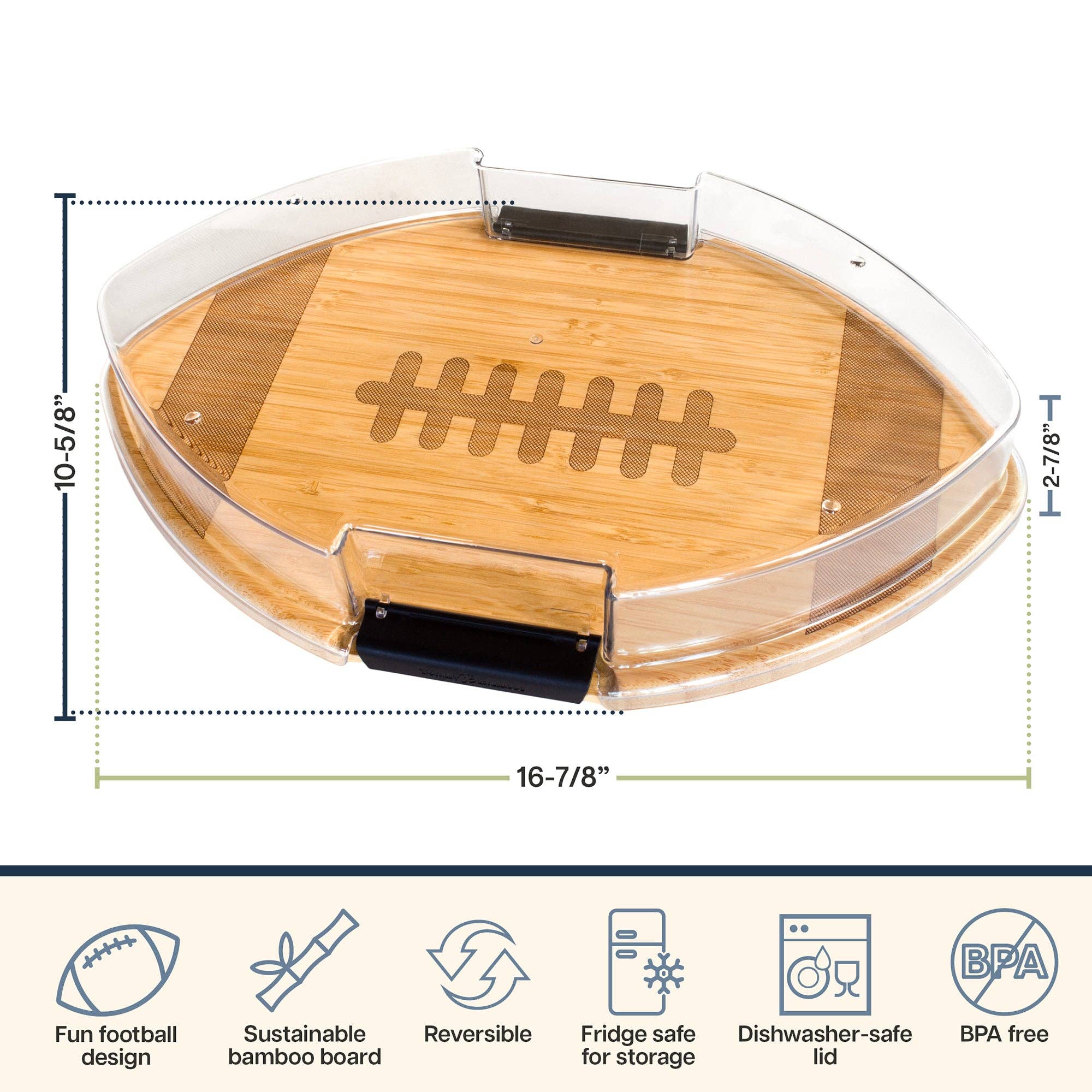 Totally Bamboo Flip, Serve & Store® Football Charcuterie Board with Lid
