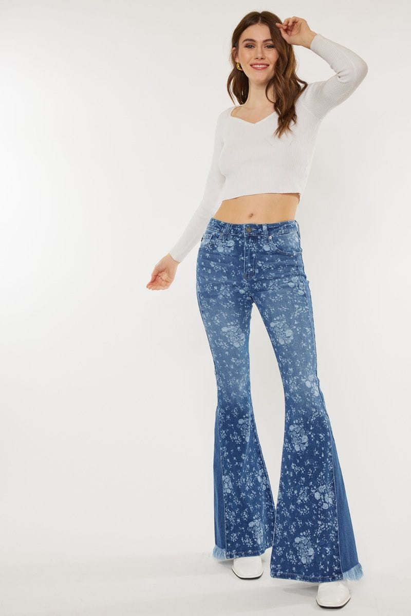 DMB #7 (Dani Mae Boutique Nicole) Jeans Floral Printed Flare Denim