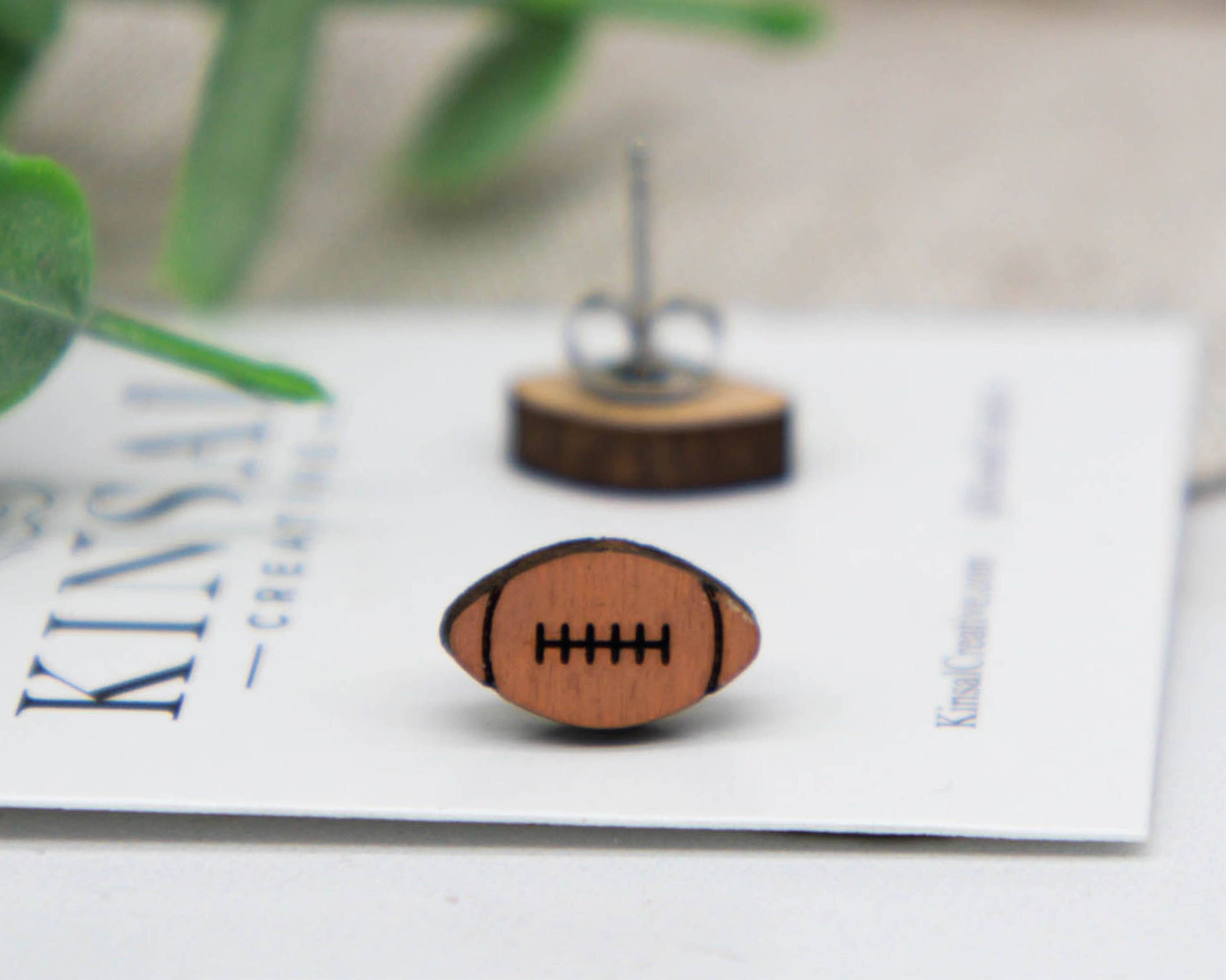 Football Wood Stud Earrings