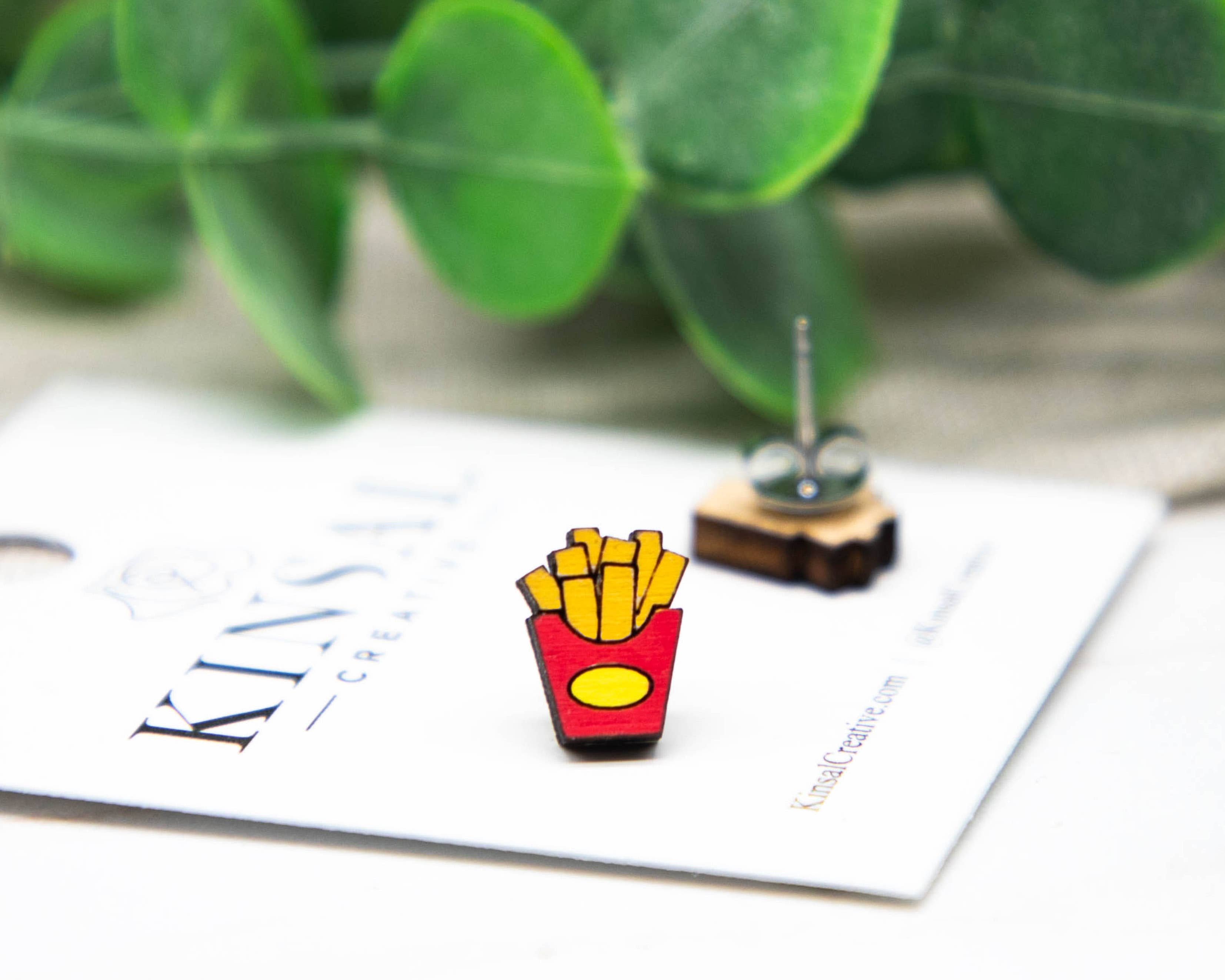 French Fries Wood Stud Earrings