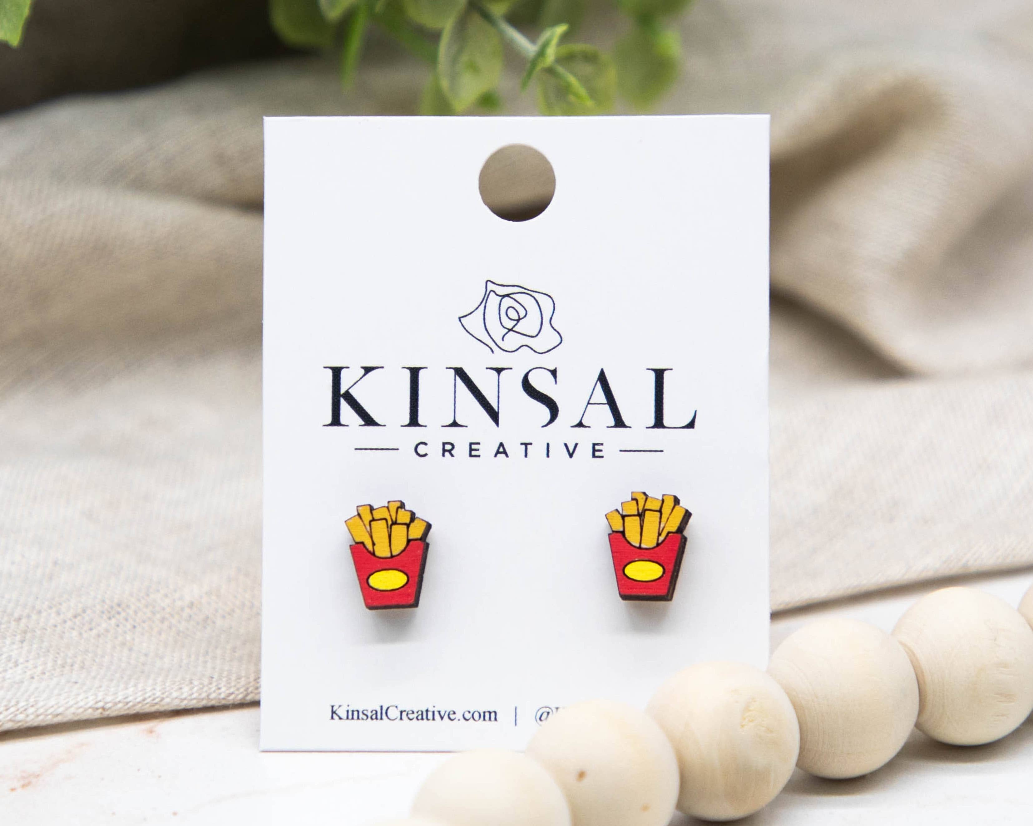 Kinsal Creative Earrings French Fries Wood Stud Earrings