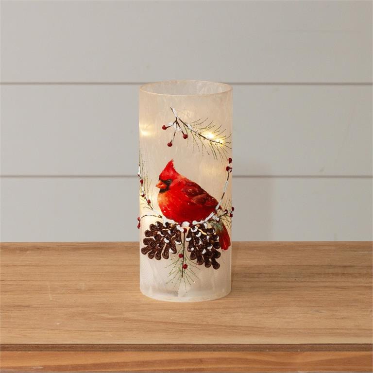 Frosted Glass LED Cardinal Pilar Candle