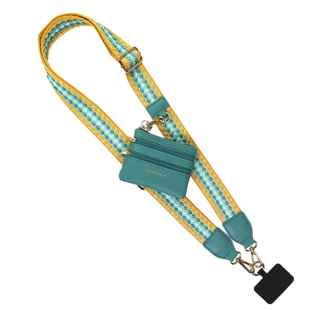 Save The Girls crossbody Black & Grey Fun Dots Clip & Go Strap w/Zippered Pouch