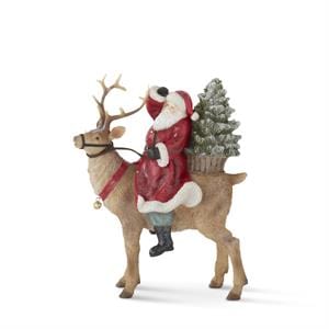 K&K Seasonal Decor Glittered Santa Riding Reindeer