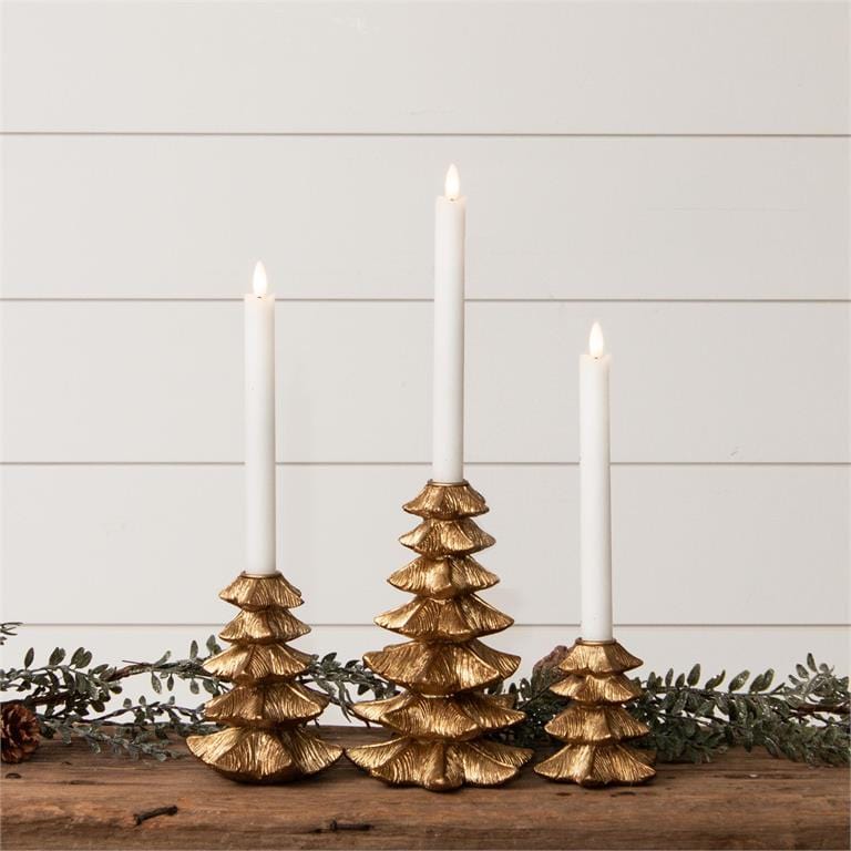 Audrey's Seasonal Decor Gold Christmas Tree Taper Candle Holder