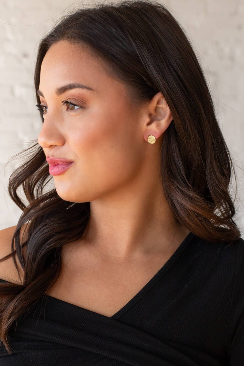 Gold Circle Hammered Stud Earrings