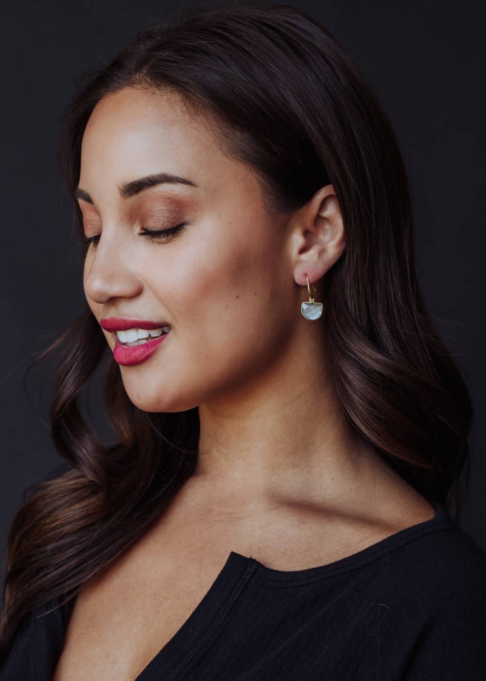 Panache Apparel Co. Gold Dangle Earring with Gray Stone