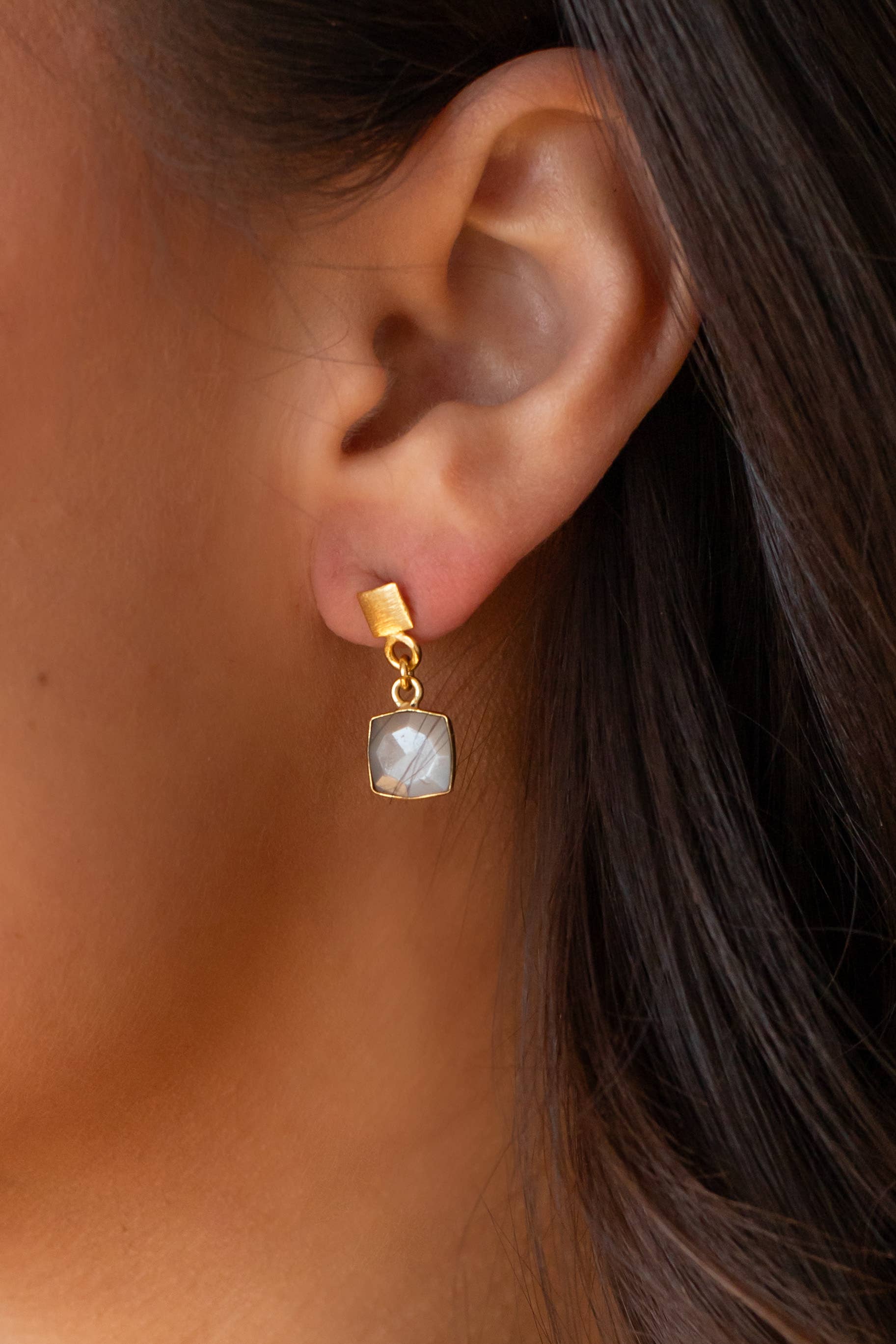 Panache Apparel Co. Gold Dangle Earring with Gray Stone