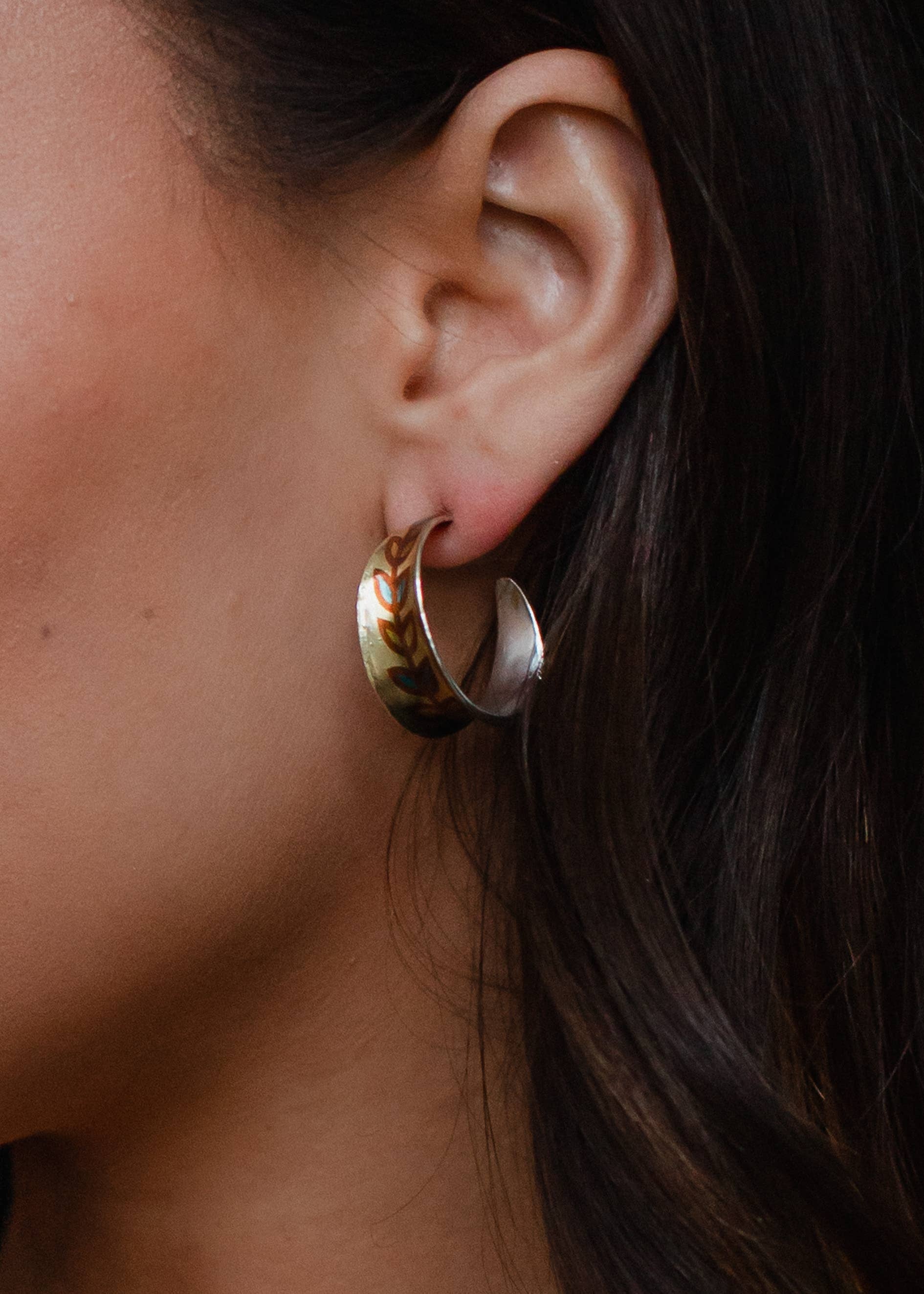 Gold Hoop Earrings with Design