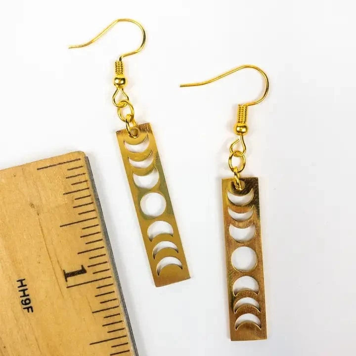 Gold Moon Phase Bar Boho Earrings