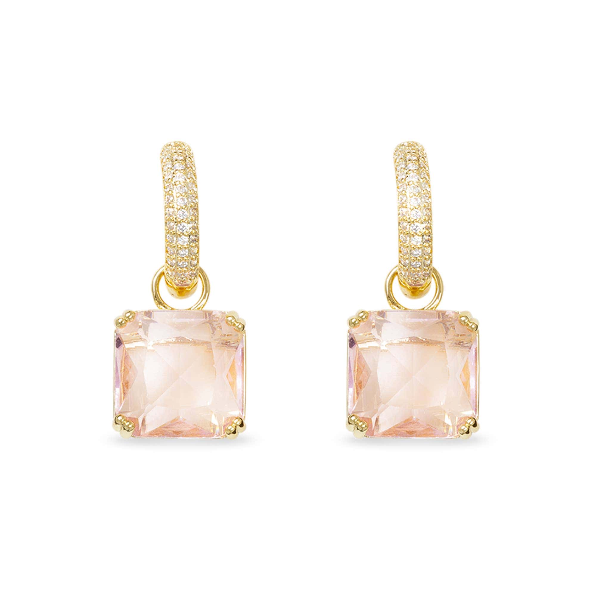 Amanda Blu Gold Pink Crystal Square Earrings
