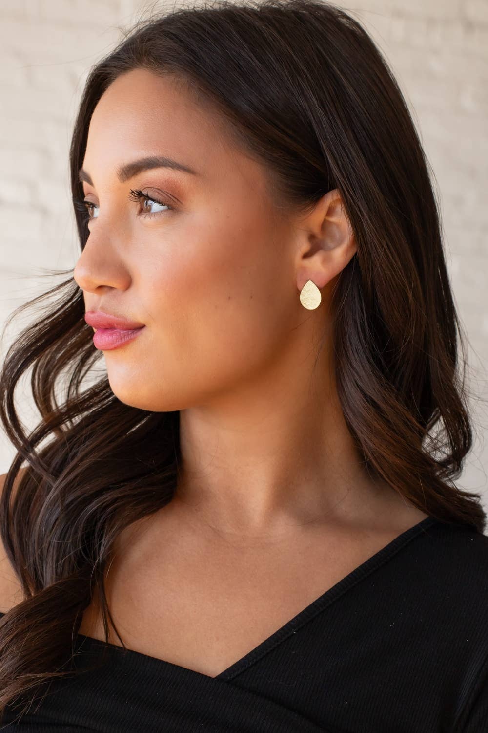 Gold Teardrop Hammered Stud Earrings