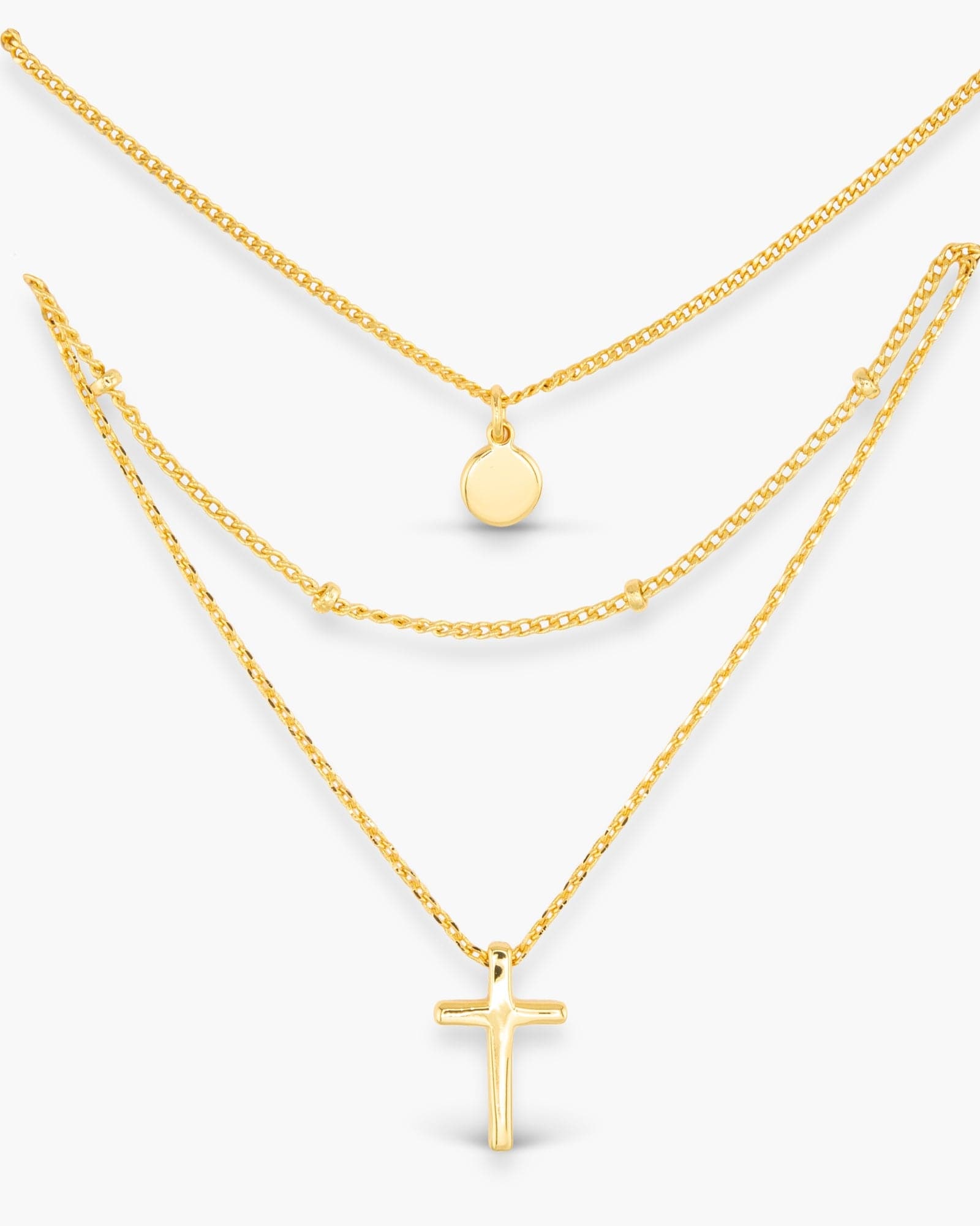 Gold Tri Layer Cross Necklace