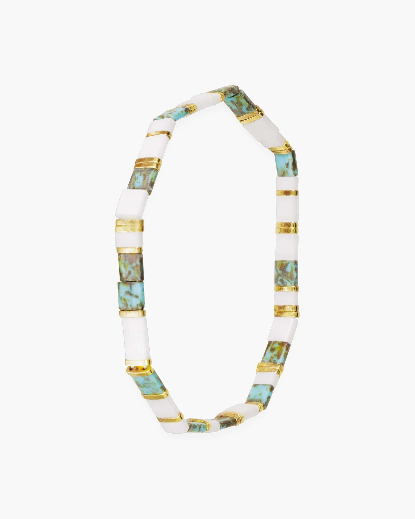 Gold White and Green Turquoise Flat Bead Stretch B