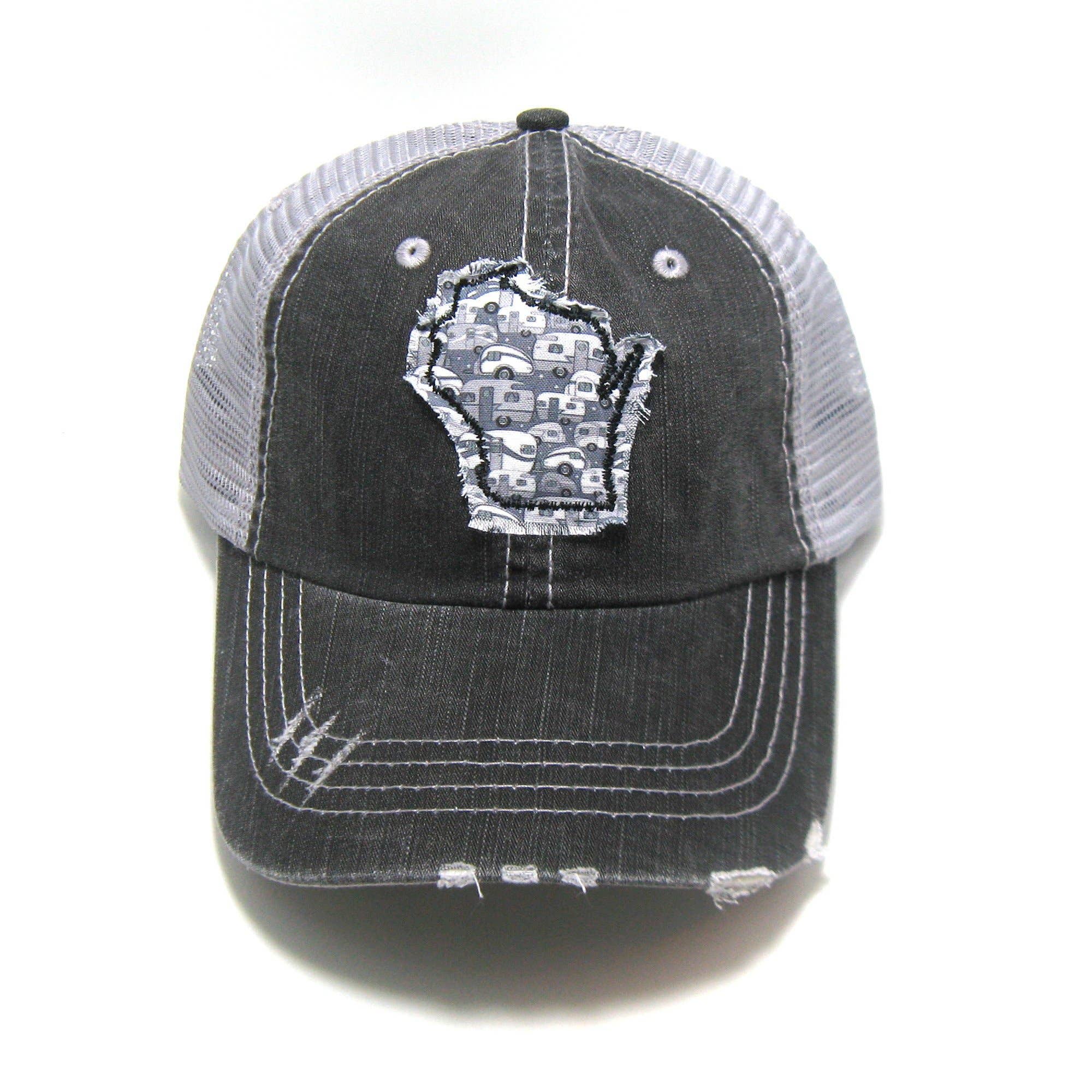Gracie Designs Gray Distressed Trucker Hat - Camping Hat - All States: Minnesota