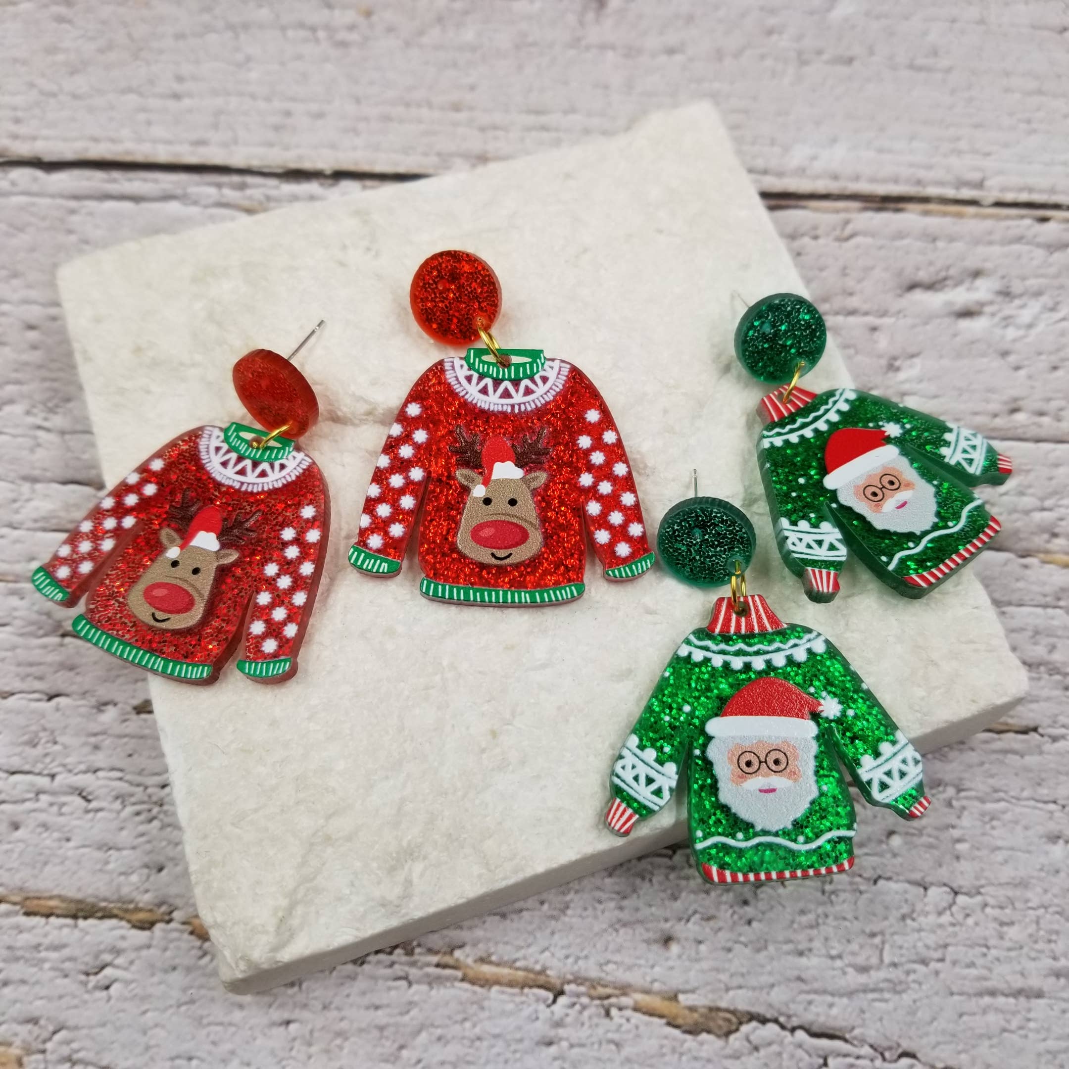 Green Confetti Sweater Christmas Earrings