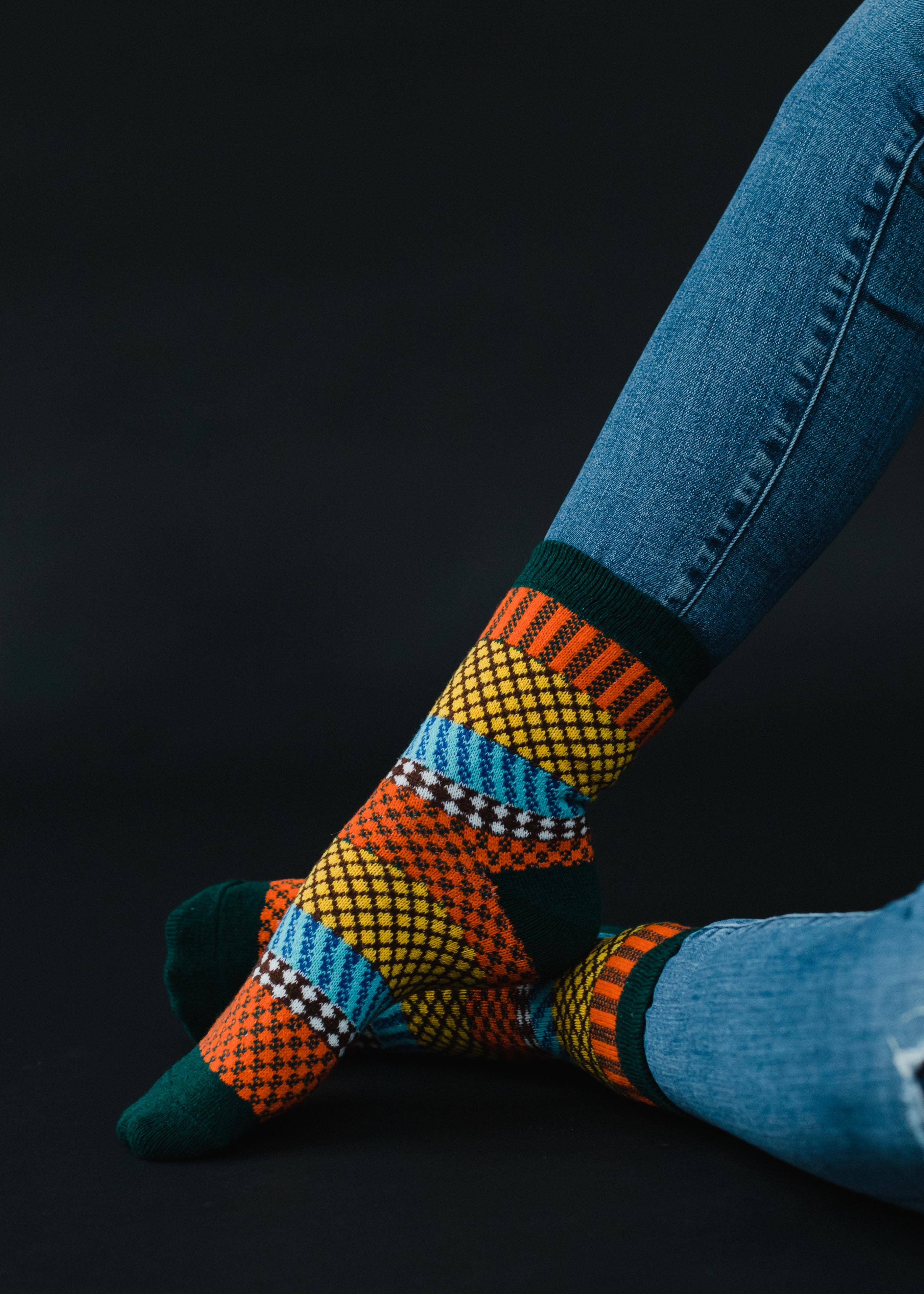 Green, Orange & Blue Pattern Socks