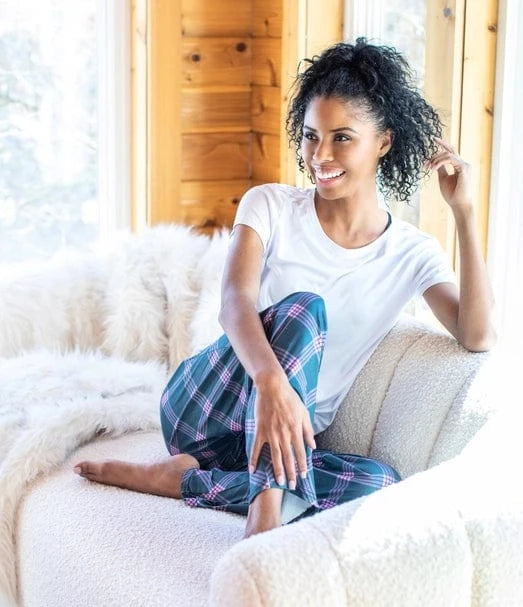 Green & Pink Plaid Pajama Pants