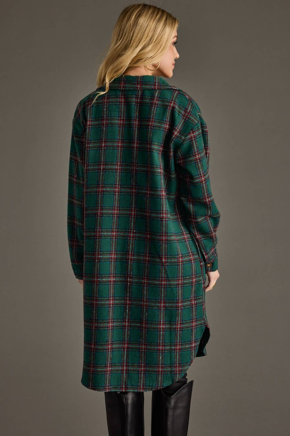Panache Apparel Co. Shacket Green, Red & Blue Plaid Long Shacket