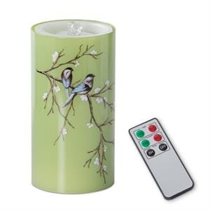 K&K Slip Cover Green with Blue Birds Glass Cylinder Slip Cover