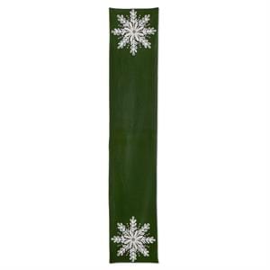 K&K Seasonal Decor Green Wool Table Runner w/White Beaded Snowflake