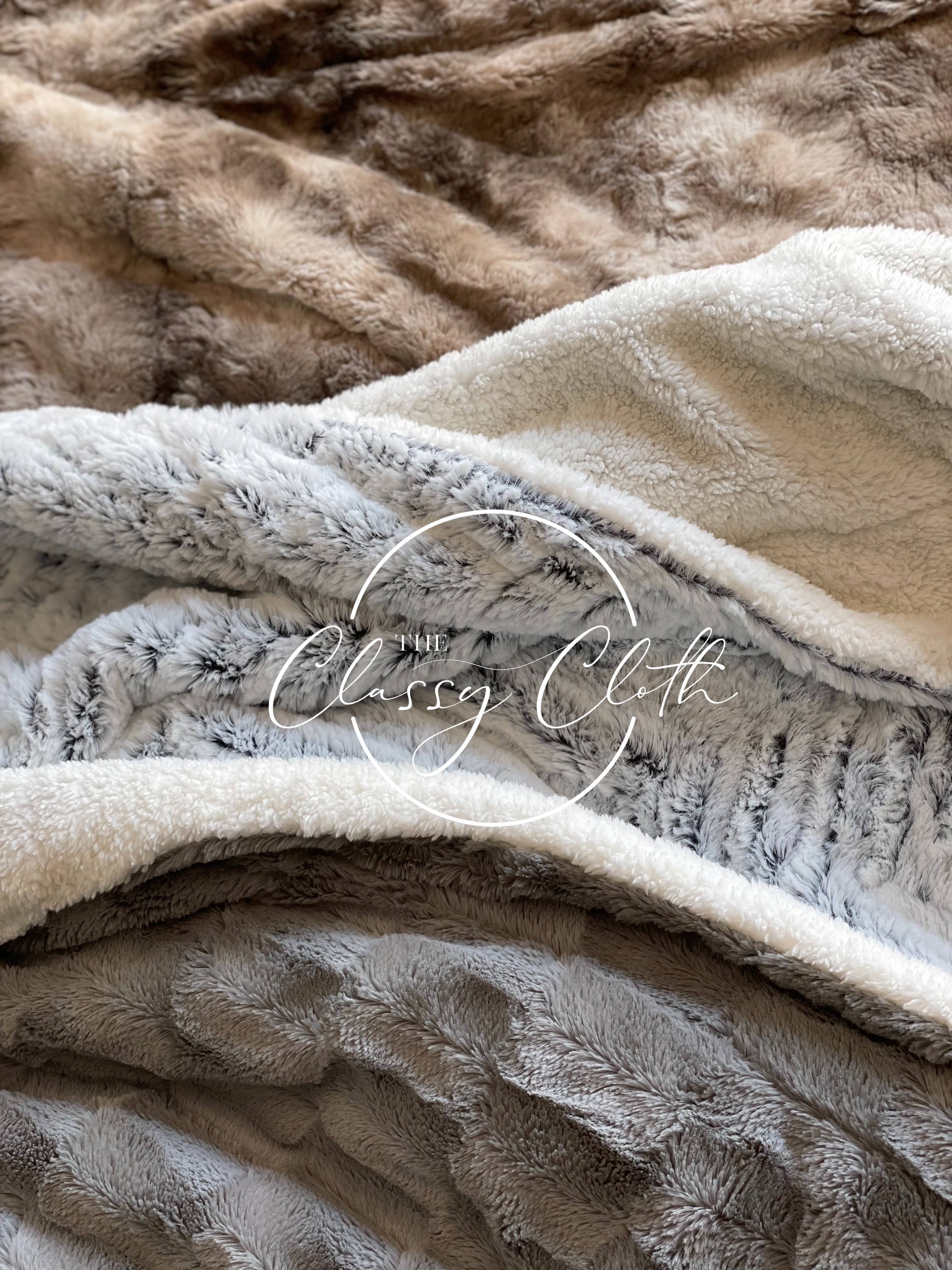 Grey Black Chevron Faux Fur Throw Blanket