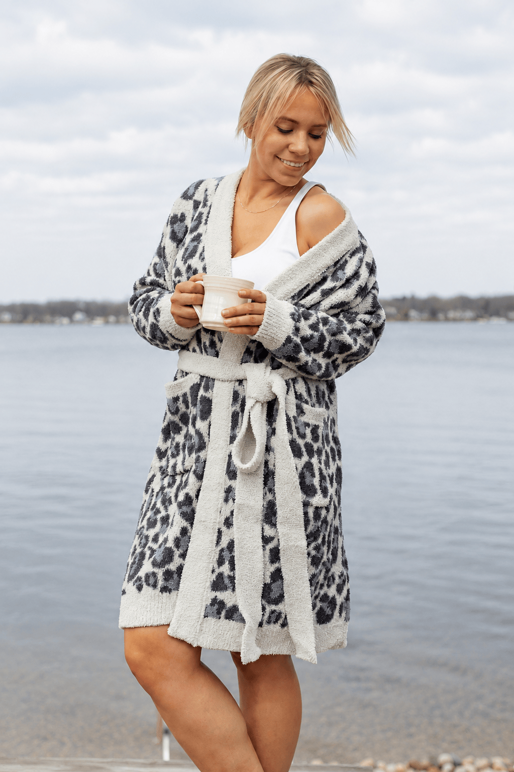 The Classy Cloth WS Bathrobe Grey Leopard Luxe Robe