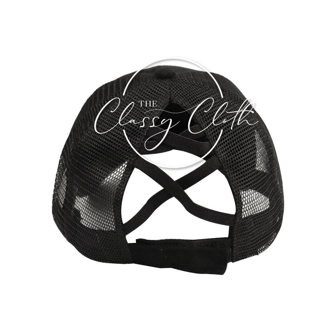 Grey Leopard Ponytail Criss Cross Trucker Hat
