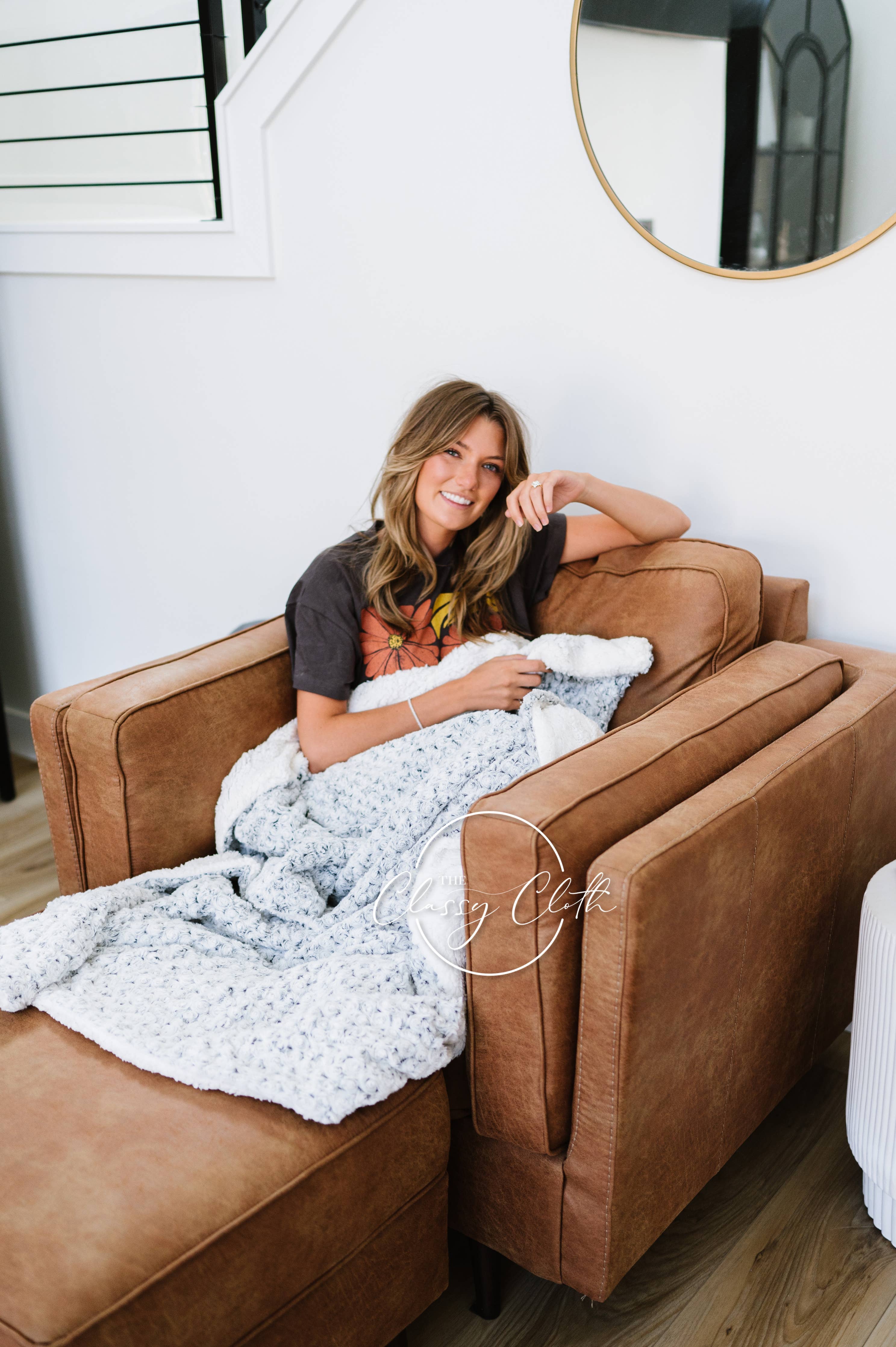Grey Spiral Faux Fur Throw Blanket