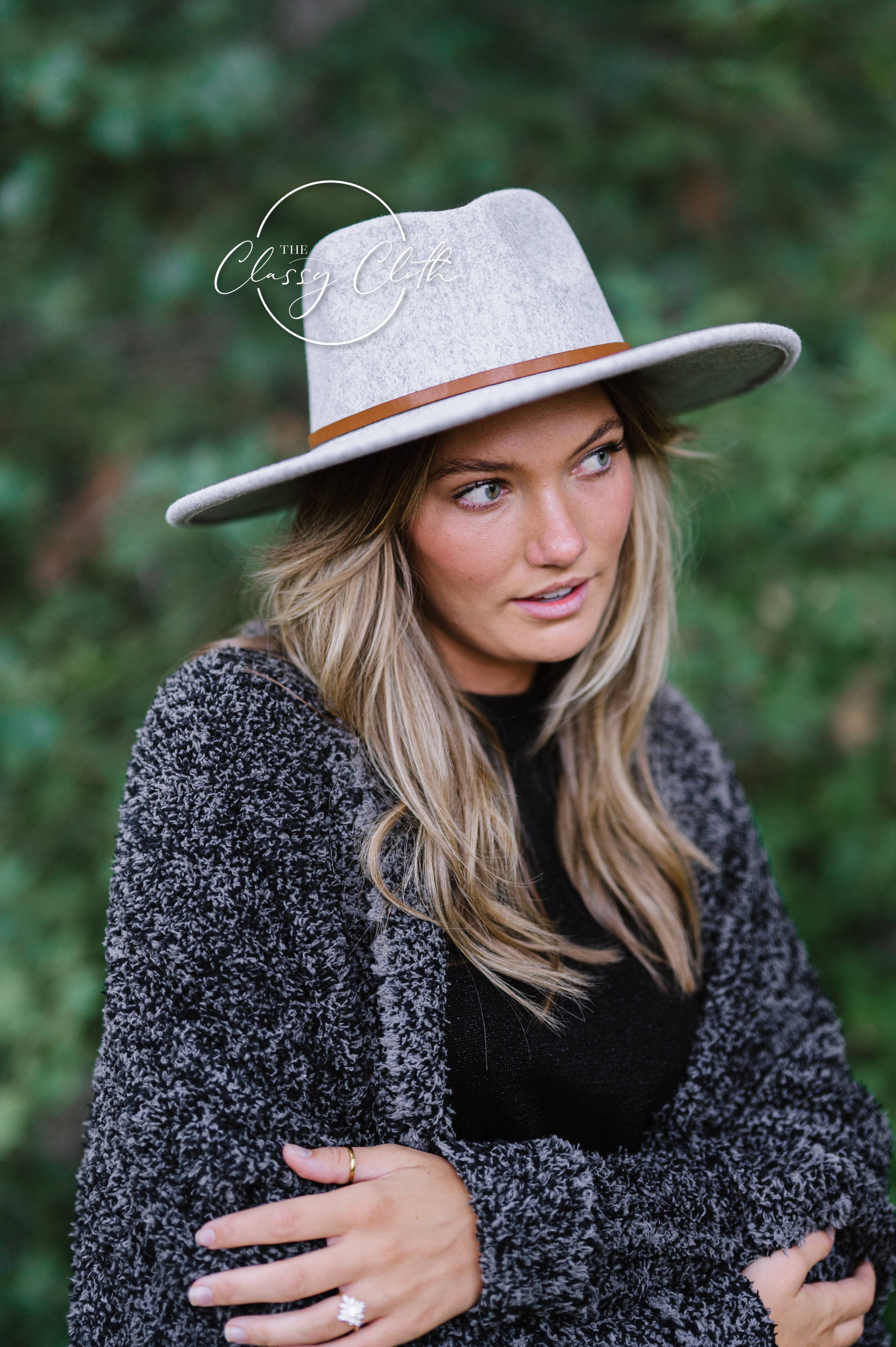 Grey Wool Blend Wide Brim Western Hat