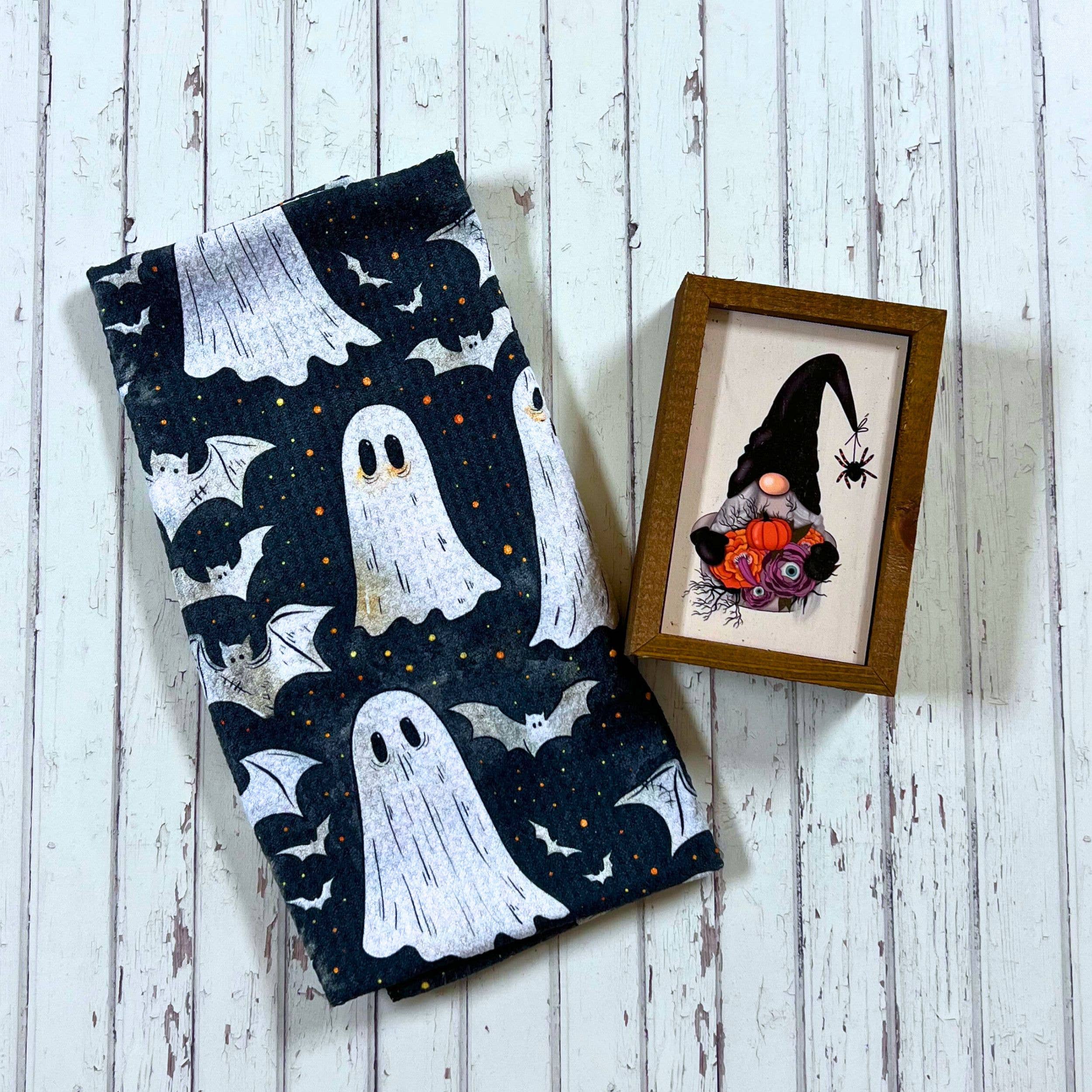 Halloween Ghost & Bat Waffle Tea Towel