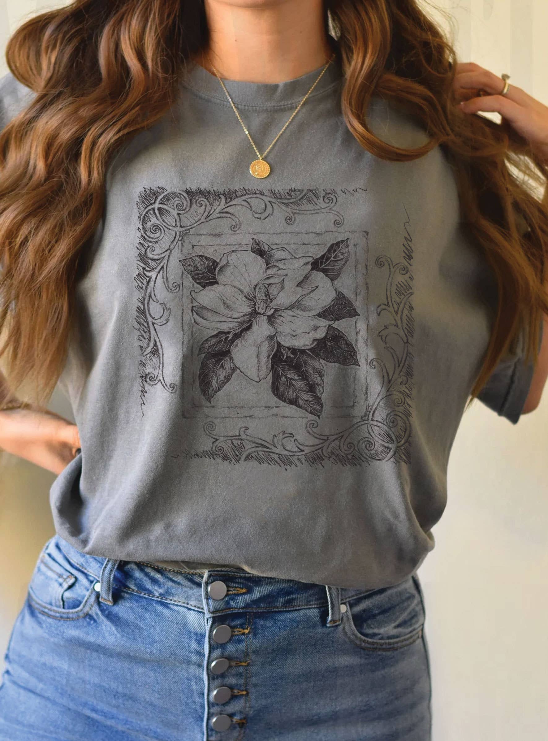 Rustee Clothing T-Shirt Hand Drawn Magnolia Flower Tee