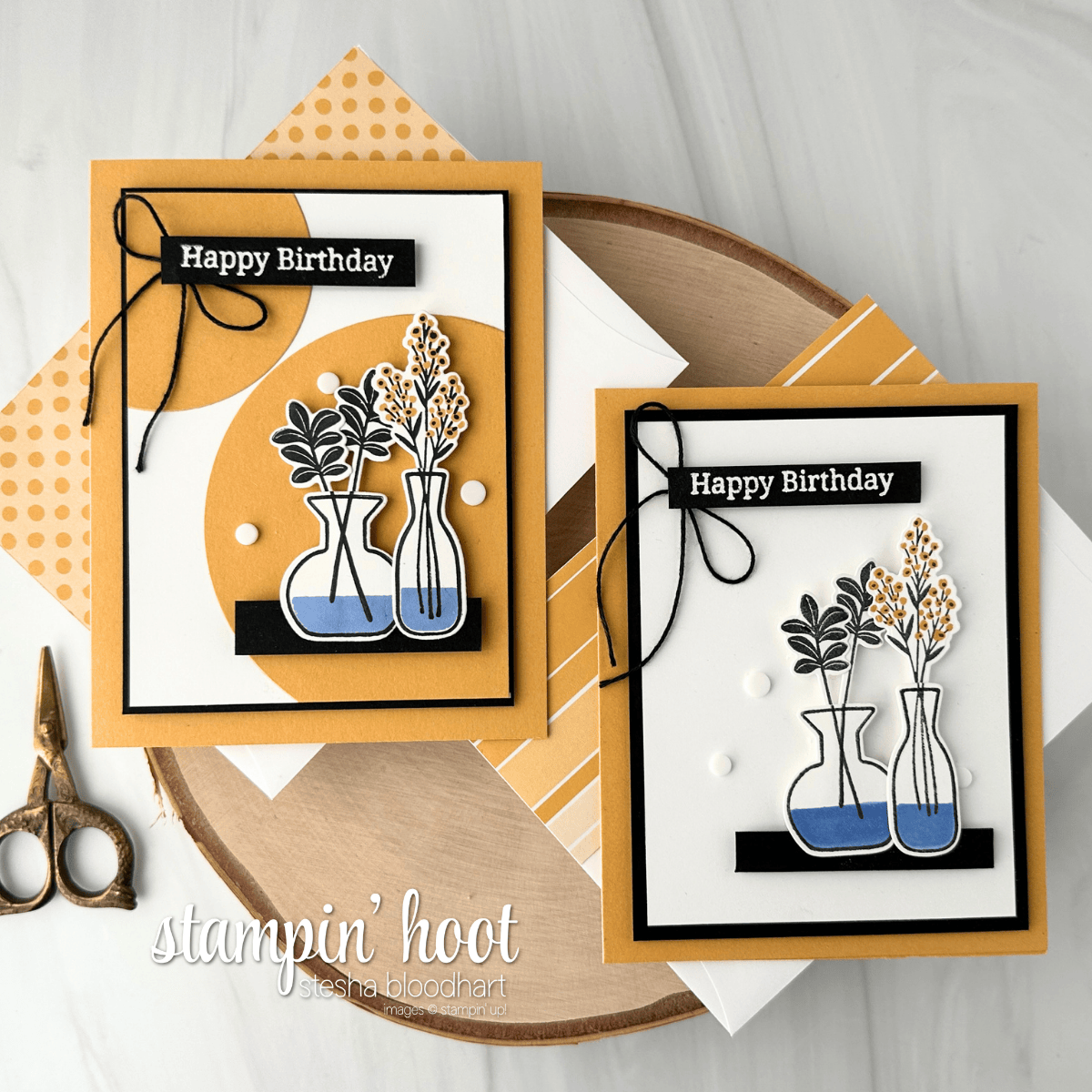 SH #715 (Stesha) handmade birthday card botanical vase White Backdrop Canvas Handmade Botanical Vase Happy Birthday Card