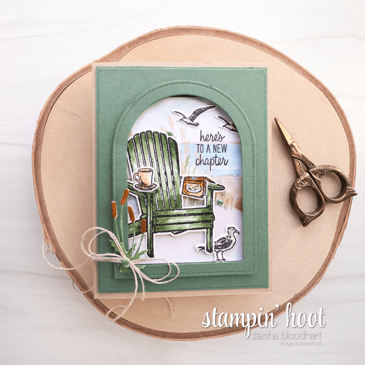 SH #715 (Stesha) handmade new chapter greeting card Handmade "Here's to a New Chapter" Card — Waterside Retreat